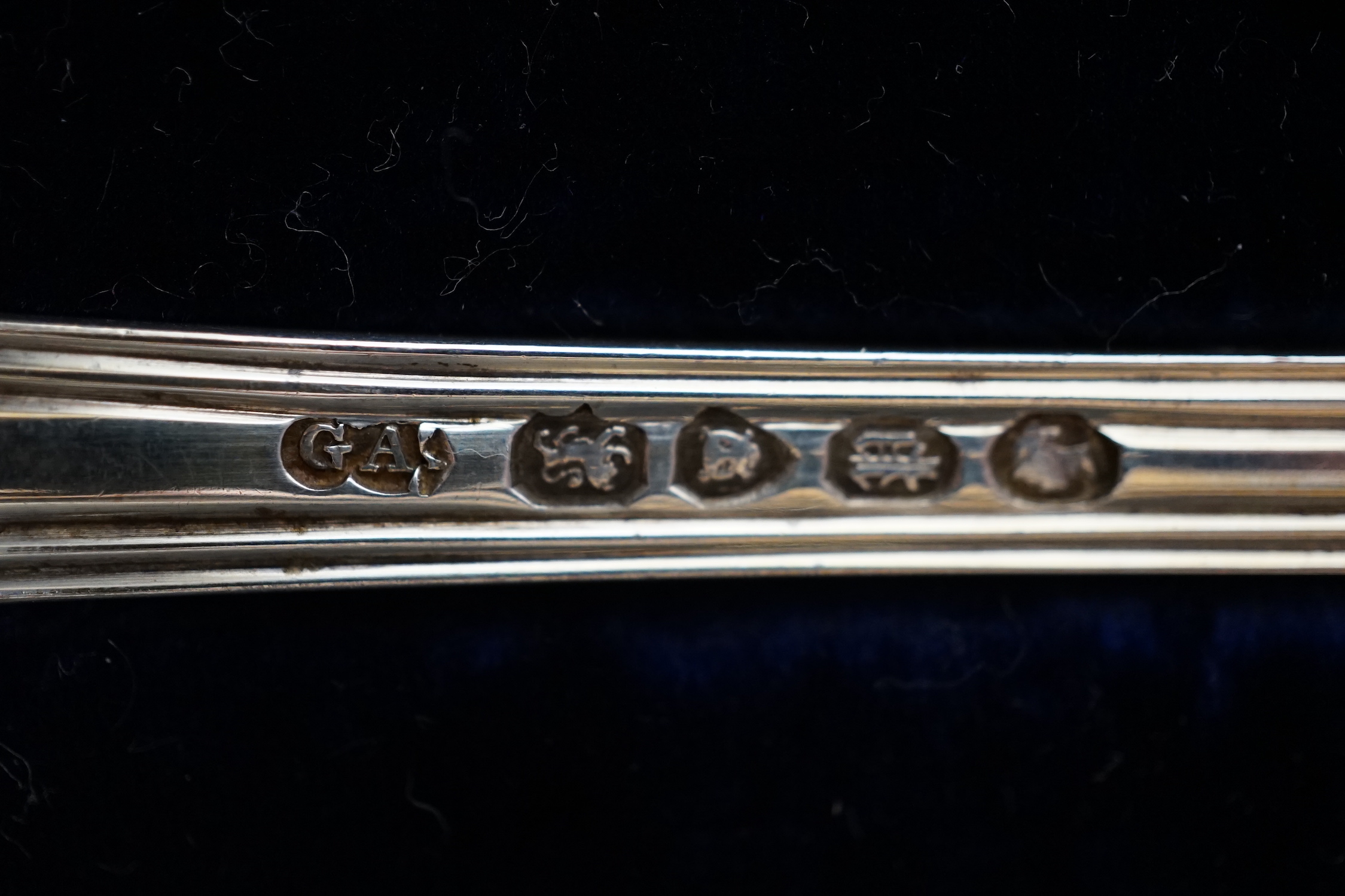 A cased pair of Victorian silver Old English thread pattern fish servers, by George Adams, London, 1850, 9.8oz.